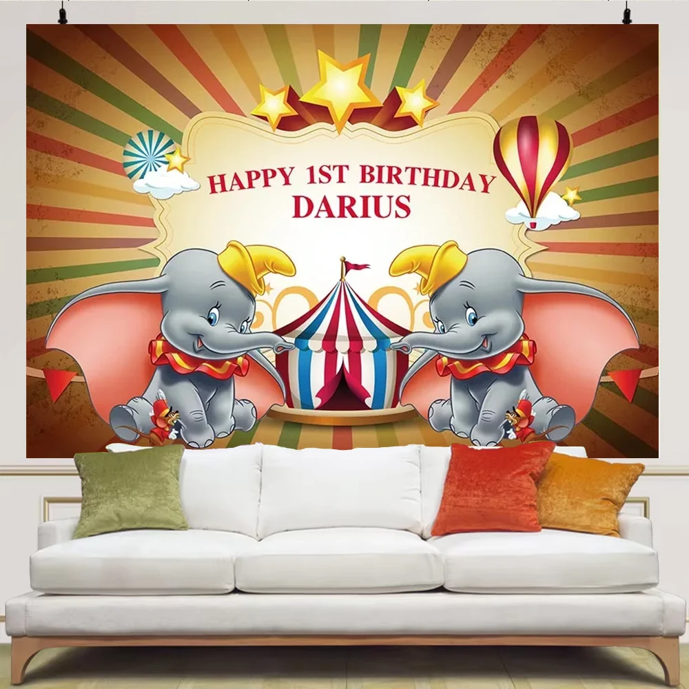 Dumbo Theme Circus Carnival Stage Blue Elephant Boys Birthday Party Decor Baby Shower Photo Booth Photo Photography Background