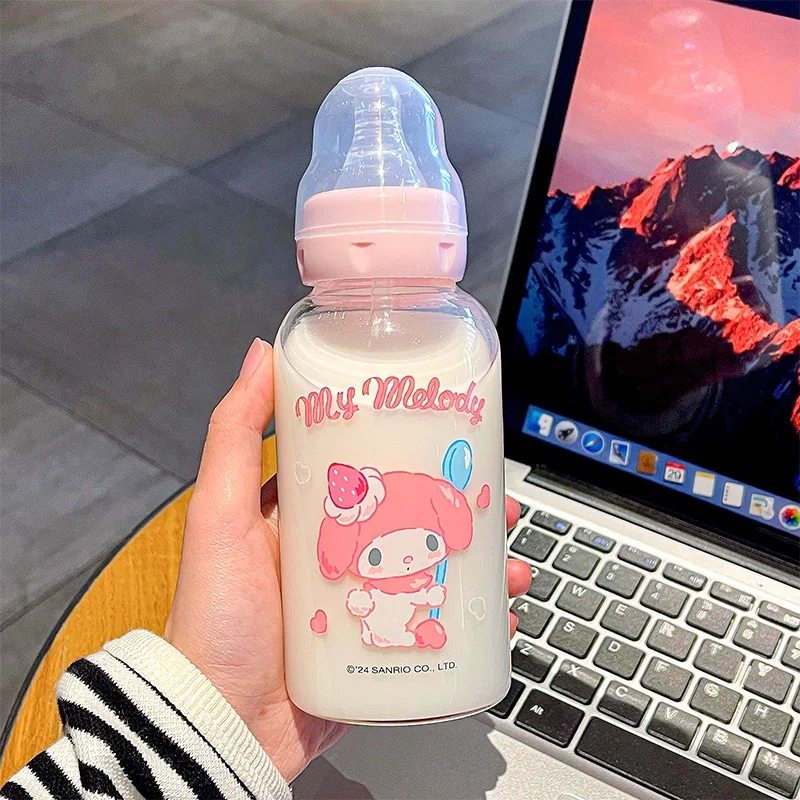 Sanrio Cute Cartoon Hello Kitty My Melody Cinnamoroll Pacifier Glass Sweet and Lovely Feeding Bottle Cute Things for Girls