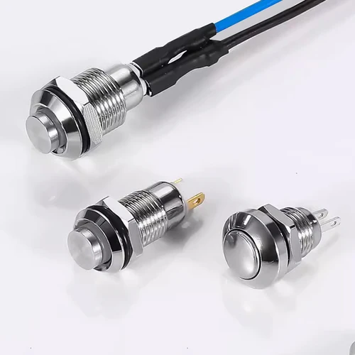 Imagen 2 del producto Interruptor de botón de metal, autobloqueo, recuperación automática, 1no, normalmente abierto, pequeño, botón pequeño, resistente al agua IP65, 8mm, 10mm, 12mm