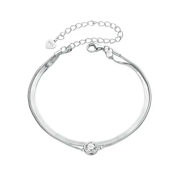 BAMOER 0.5CT Moissanite double layer bracelet, 925 sterling silver white gold elegant snake chain bracelet for women MSB022