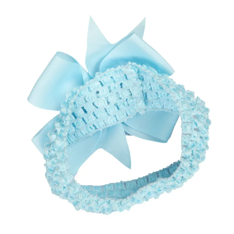 Handmade Dovetail Grosgrain Ribbon Bows Infant Headband Solid Color Crochet Elastic Hair Bands Baby Girl Headwear