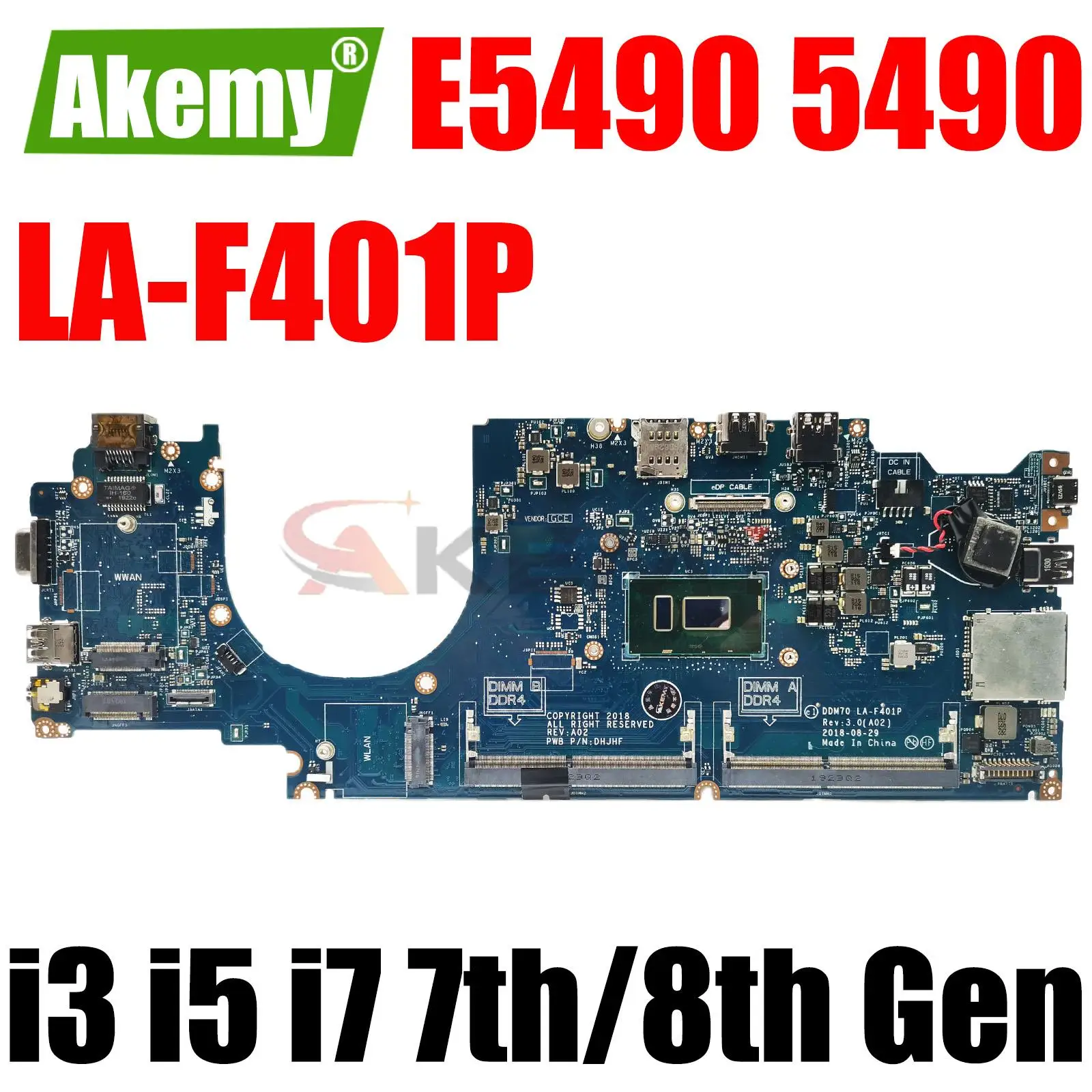 

LA-F401P For DELL Latitude E5490 5490 Laptop Motherboard 0C08DH 09X5J9 08KN1W 01TWGW 08DT9H Mainboard I3 I5 I7 7th 8th Gen CPU