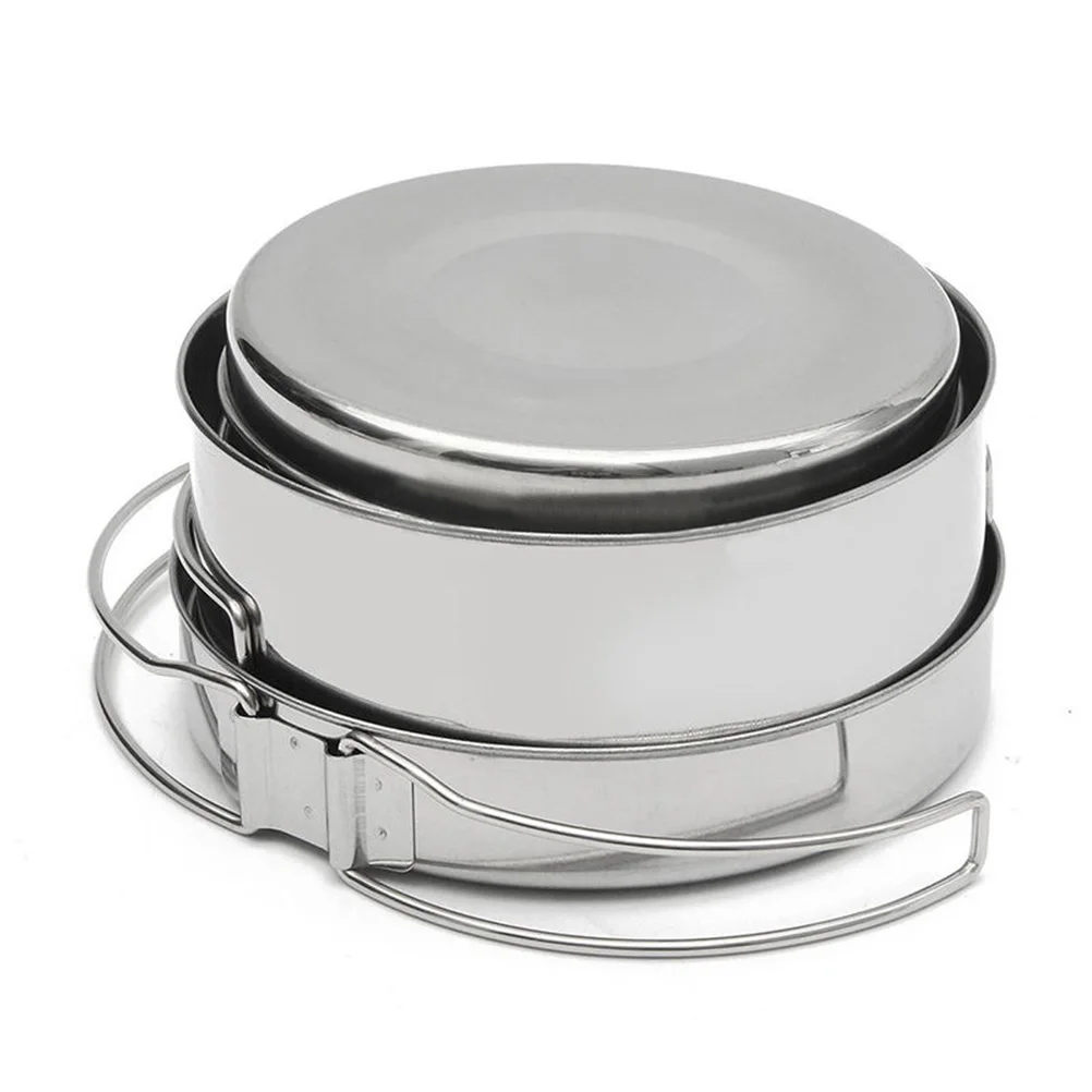 

8 Pcs Stainless Steel Camping Pot Set Travel Tableware Cookware Portable Pan Cooker