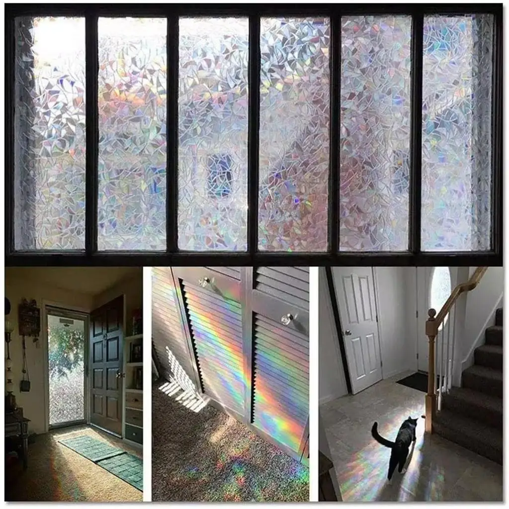 Bathroom Rainbow Window Privacy Film Roll Stained Static Cling Sticker Decal