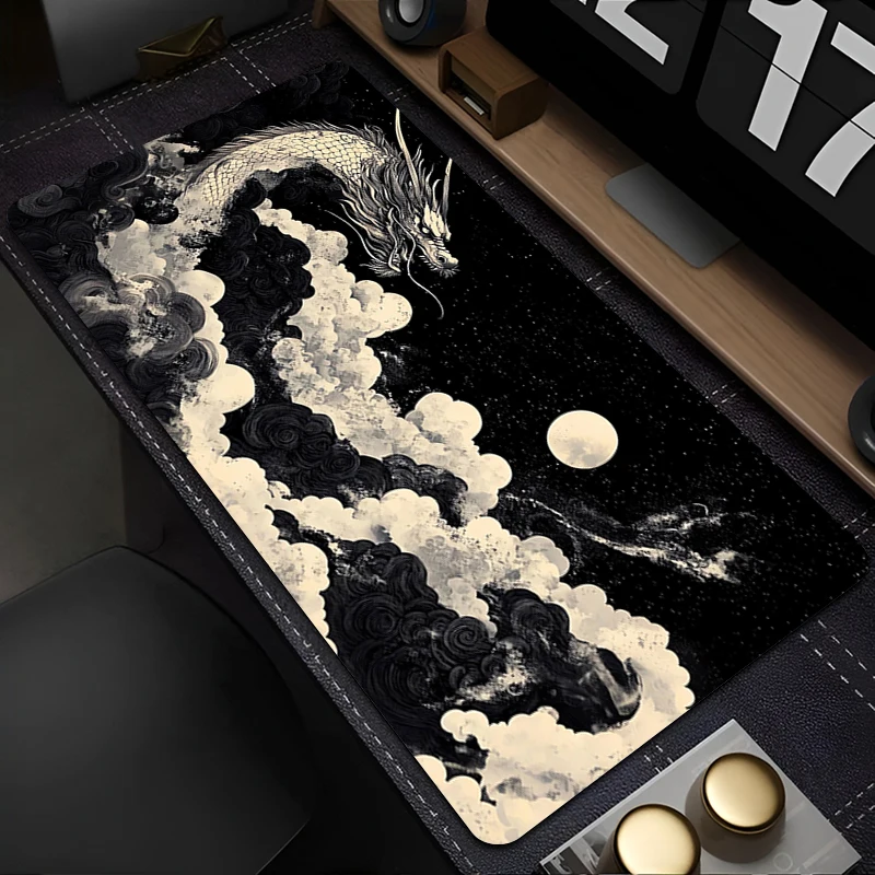 Large Mouse Pad Black and white Office Desk Mat Dragon Cool Anime Extended Table Mat Computer Mouse Mat Non-Slip Gaming Mousepad