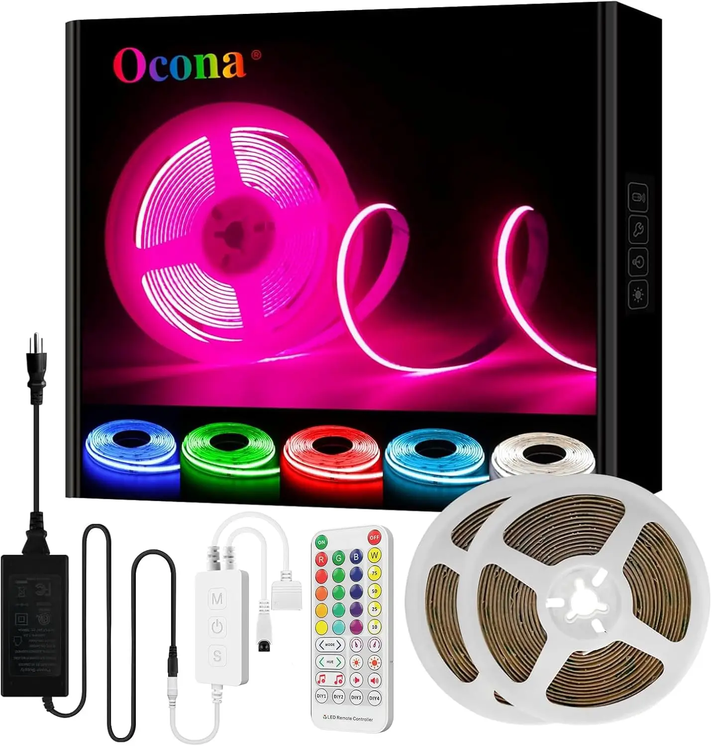 

Комплект светодиодной ленты RGB COB длиной 32,8 фута, ультраяркий, с управлением через Bluetooth-приложение и синхронизацией музыки для домашнего декора