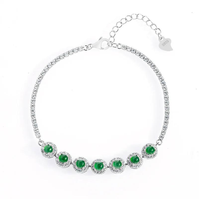 Natural A-grade Jadeite Sun Green Bracelet S925 Silver Inlaid Ice Jade Fashion High-end Women's Hand Accessories Drop Shipping