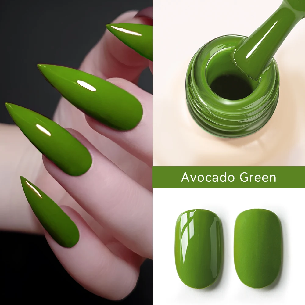 MAYCHAO Avocado Green Color Gel Nail Polish 12ml Glossy Semi Permanent Soak Off UV LED Frosted Gel Nails Painting DIY Varnish