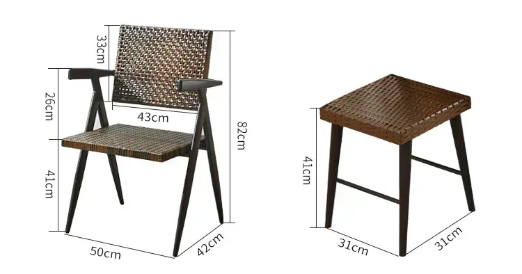 Small Balcony Table-Chair Set Leisure Area Layout Household Outdoor Courtyard Dining Table Rattan Chair