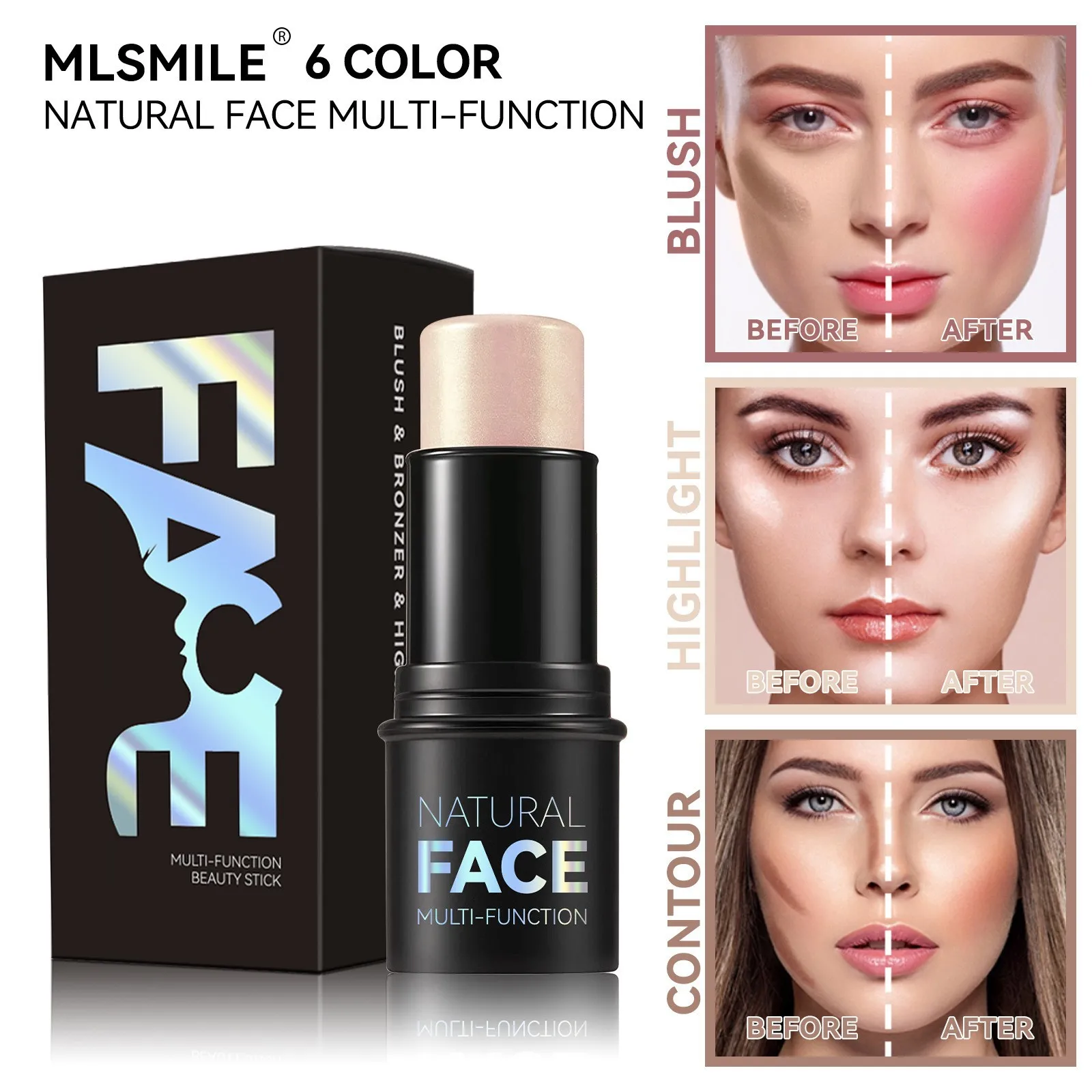 

3 In 1 Face Contour Stick Highlighter Blush Cream Makeup Stick Waterproof Brighten Shading Cosmetic