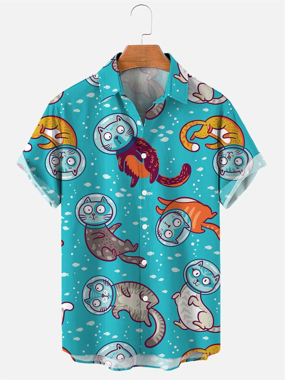 

2022 3d Lapel Hawaiian Shirt Man Casual Short Sleeve Anime Shirts Cartoon Men's Shirt Summer Men Clothes Street Retro Animal Cat