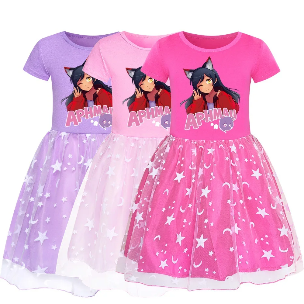 

Anime Aphmau Cat Clothes Knee-Length Dresses Cute Cotton Gauze Full Dress Teenagers Cartoon Baby Girls Party Clothing