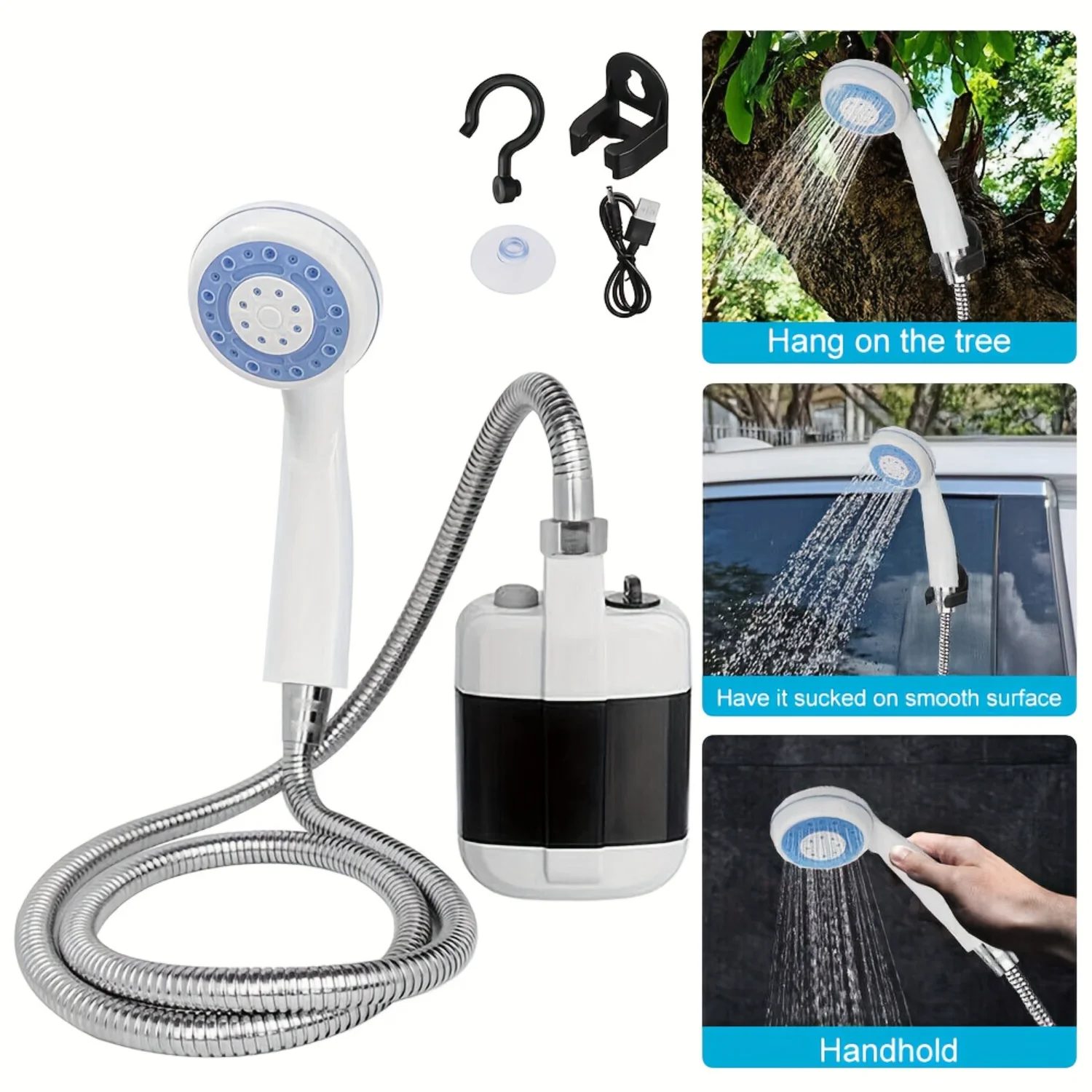 1pc Portable Camping Shower, Contemporary Style, High Flow USB Rechargeable, With Flexible Hose And Multiple Mounting Options, I