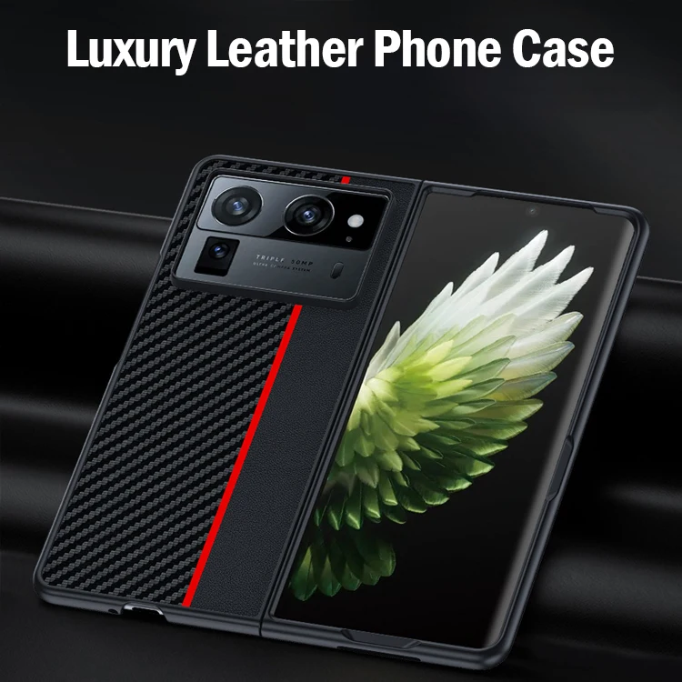 Capa For Tecno Phantom V Fold 2 Case Carbon Fiber Texture PU-Leather Shockproof Phone Cover for Phantom V Fold2 5G Funda