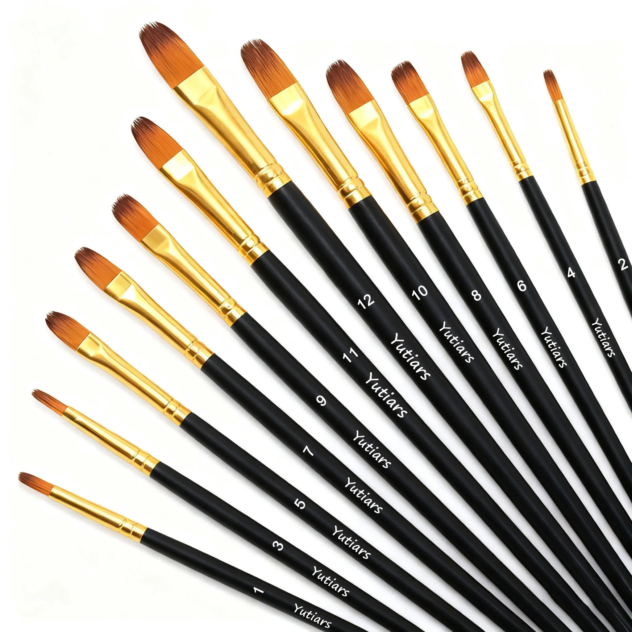 

12/48pcs Acrylic Paint Brushes, Professional Synthetic Bristles Paint Brush Set Flat, Filbert, Round, Angle Paint Brushes
