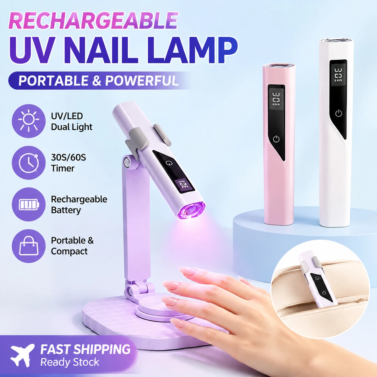 Mini lâmpada UV LED para unhas, recarregável por USB, portátil, profissional, para cura de gel, com suporte, para uso doméstico e em salões de beleza.