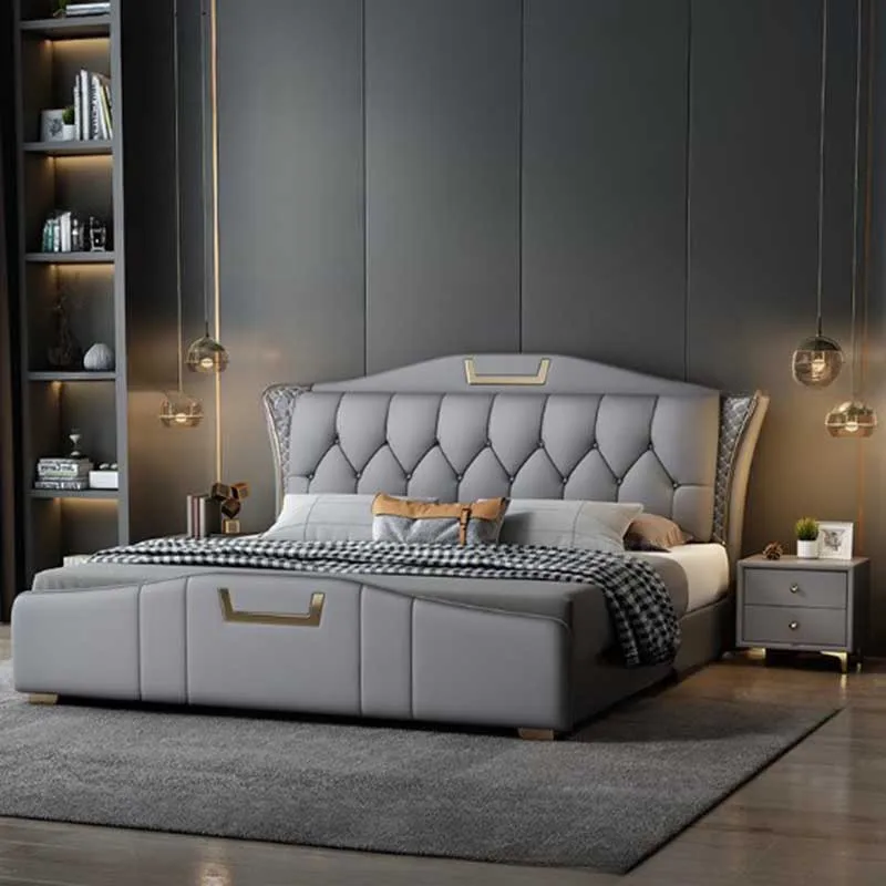 

Elegant Storage Double Bed Wood European King Size Comferter Queen Bed Luxury Modern Letto Matrimoniale Lusso Furniture Home