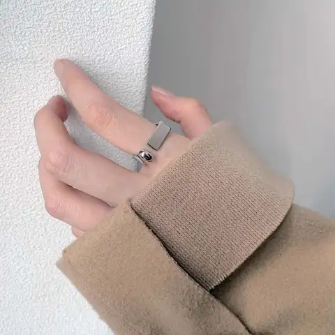 Jewelry Accessories Square Ring Metal Geometric Opening Open Adjustable Square Open Rings Gold Silver Color Square Alloy Ring