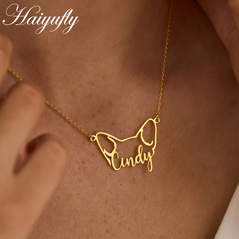 Haiyufly Personalized Custom Name Necklace for Women Stainless Steel Dog Ears Pendant Chain Trendy Jewelry Pet Anniversary Gift