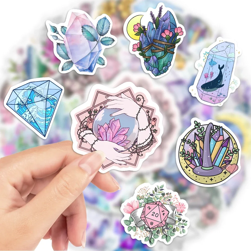 Watercolor Crystal Stickers Amethyst BOHO Mystery Psychic Decorative DIY Gift Decal for Phone Laptop Bottle Scrapbook Waterproof