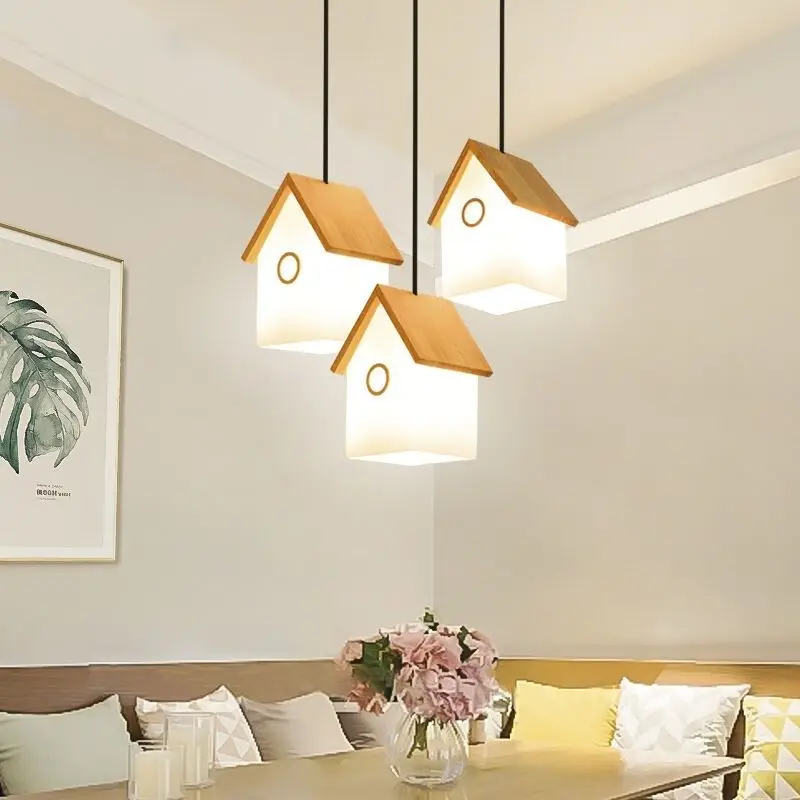 

Restaurant chandelier wooden creative three head personalized home warm art Nordic lamp