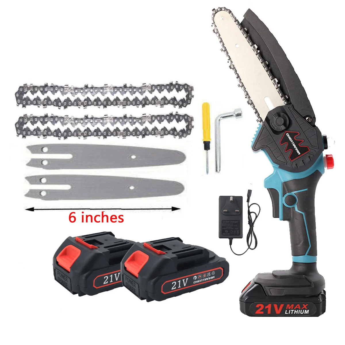 21V 220W Electric Cordless Chainsaw Handheld One-Hand Mini Saw Wood Cutter with 2 Battery image 3
