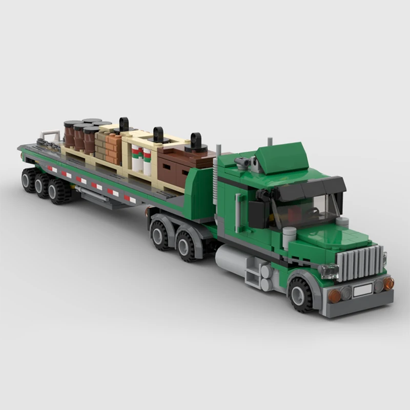 547Pcs Moc Building Bricks Model Cargo Truck And Flatbed Trailer Technology DIY Blocks Gifts Toys For Children DIY Sets Assembly