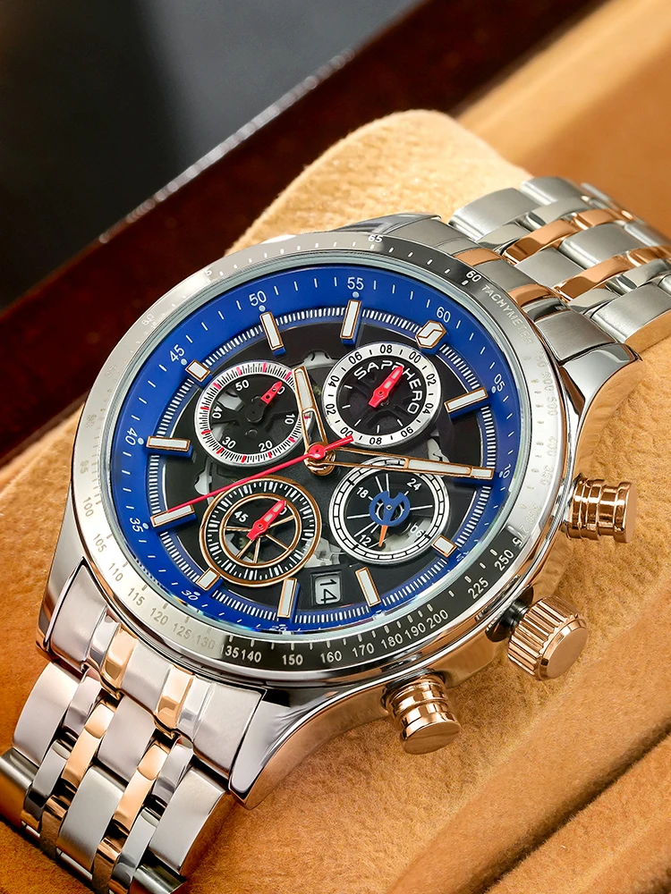 SAPPHERO Men\'s Watches Luxury Brands Men\'s Mechanical Styles Quartz Watches For Men 50M Waterproof Clocks Date Wristwatch