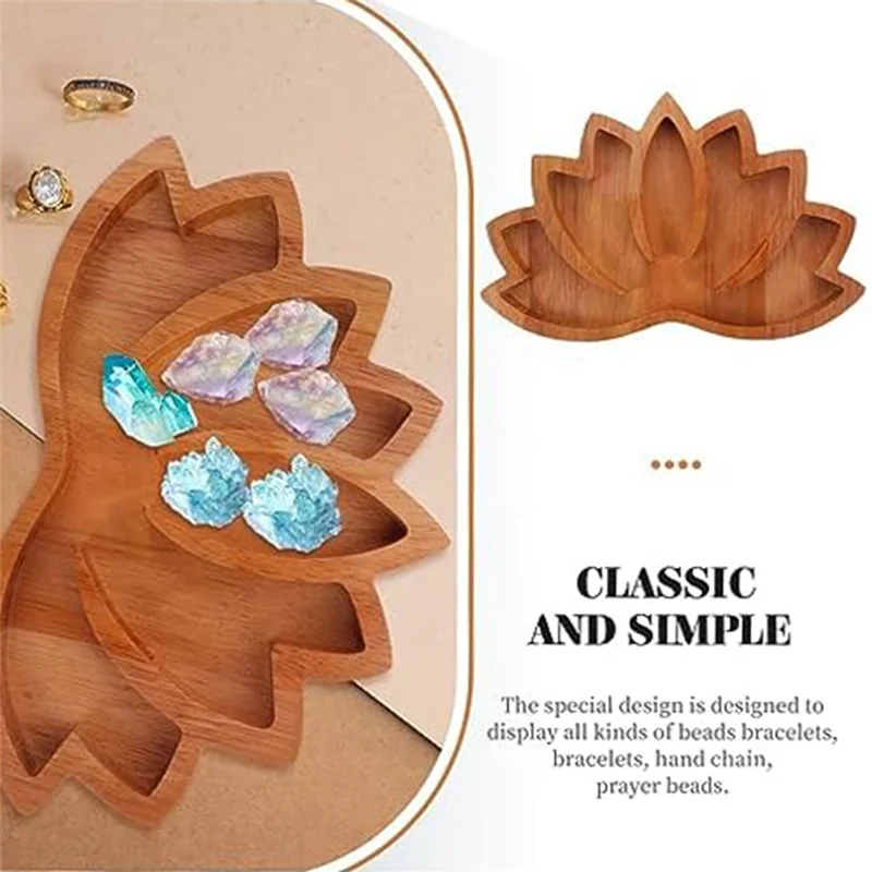 

A20F-2Pcs Wooden Lotus Shape Crystal Display Tray Set Retro Jewelry Essential Oil Crystal Storage Tray Set