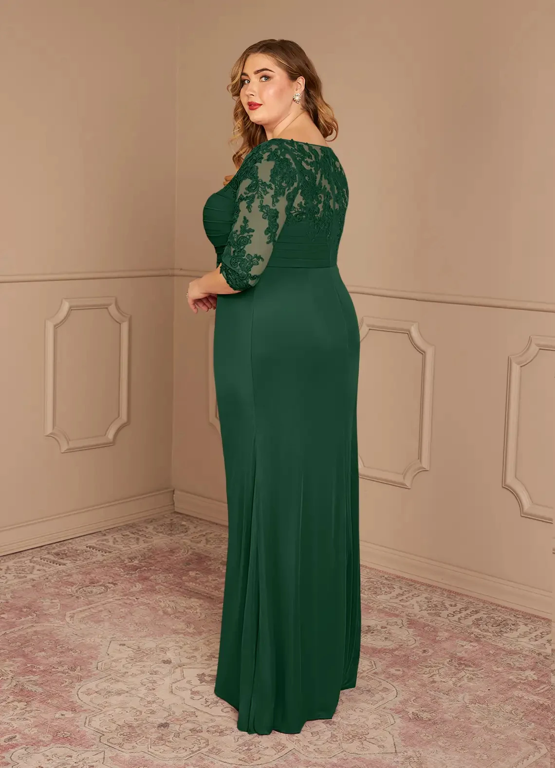 Customized Elegant Dark Green Mermaid Mother Of The Bride Dress for Wedding Long Sleeve Lace Appliques Wedding Guest Dress YMD15