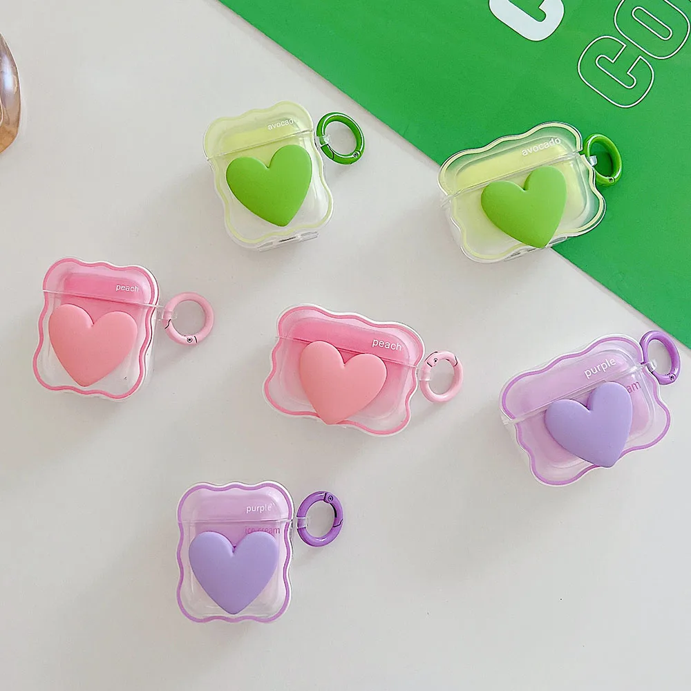 Gradient Hồng Trái Tim Tình Yêu Dành Cho Tai Nghe Apple Airpods Pro 2 3 AirPod Dễ Thương 3D Lượn Sóng Hoa Văn Thiết Kế Mềm Tai Nghe Chụp Tai Bảo Vệ bao Da Móc