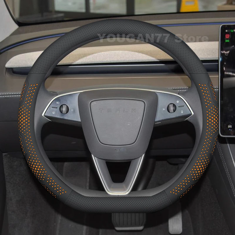 

Leather Car Steering Wheel Cover For Tesla Model y juniper 2024 2025 2026 Auto interior tesla model y juniper Accessories 2025