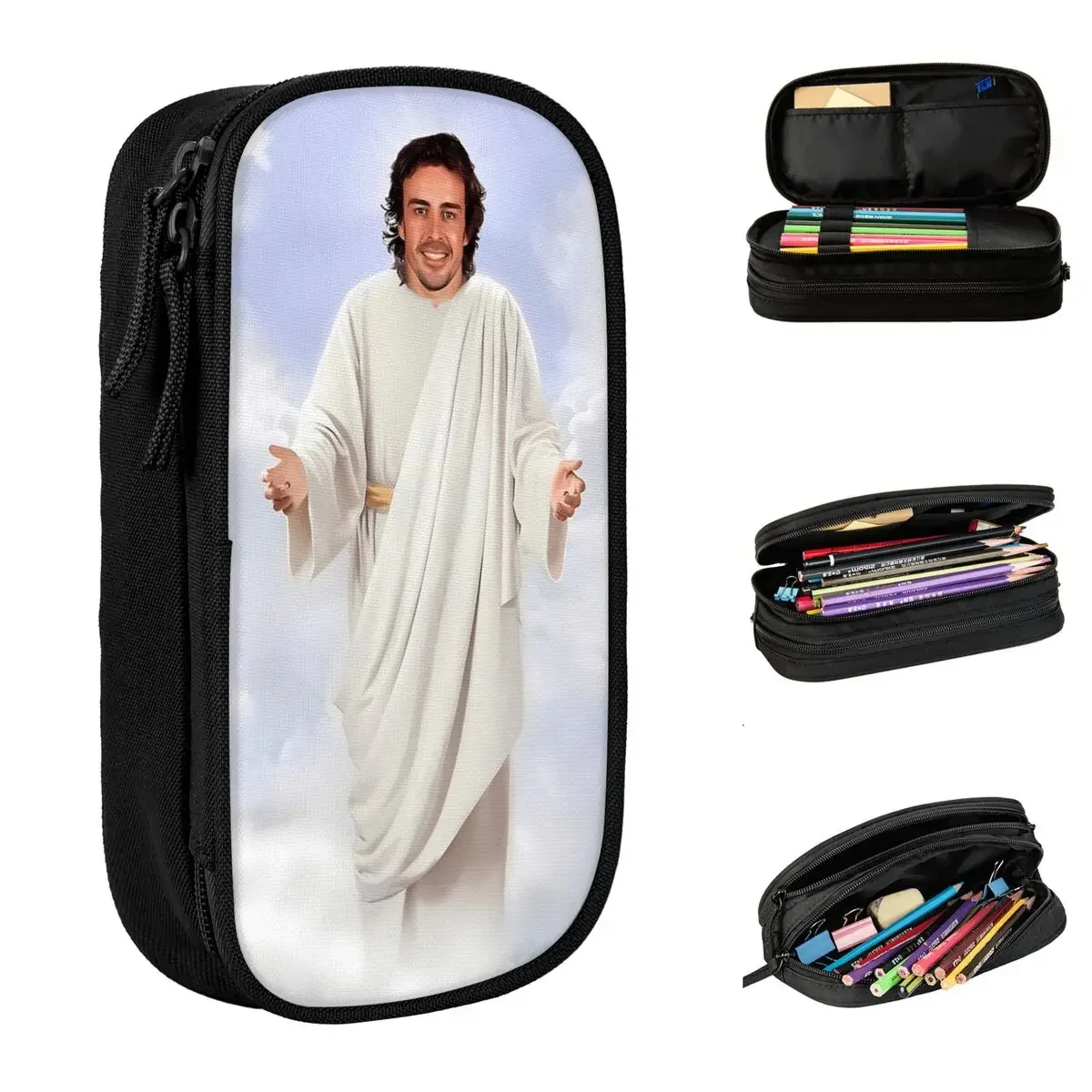 

Funny Fernando Alonso Pencil Case Double Layer Large-capacity For School Pencil Case Stationery Gift