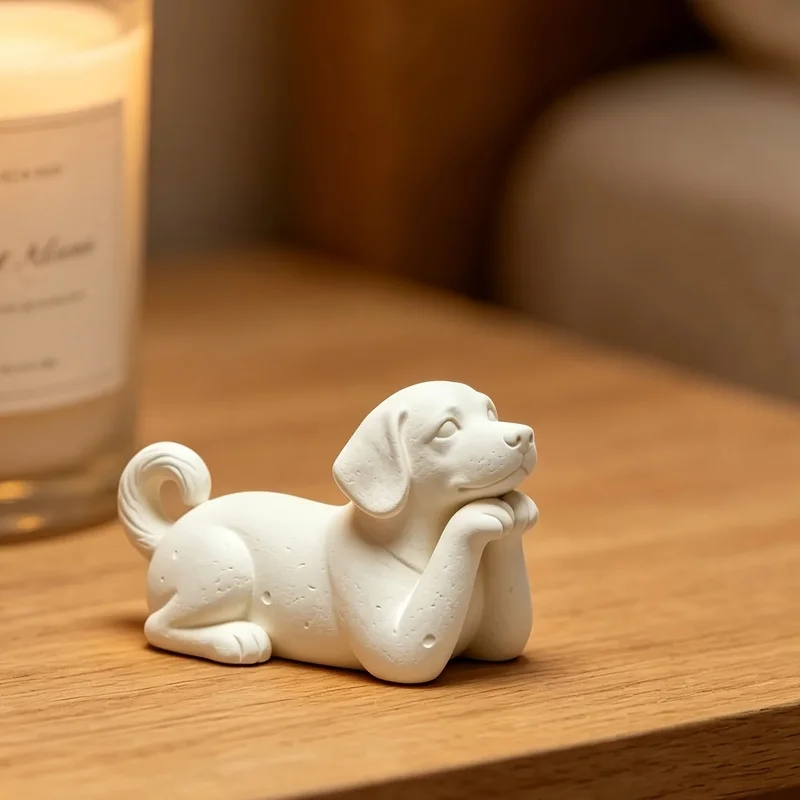 3D Printed Creative Puppy Figurine, Cute Dog Sculpture Ornament, Desktop Decor for Home Office Desk Coffee Table
