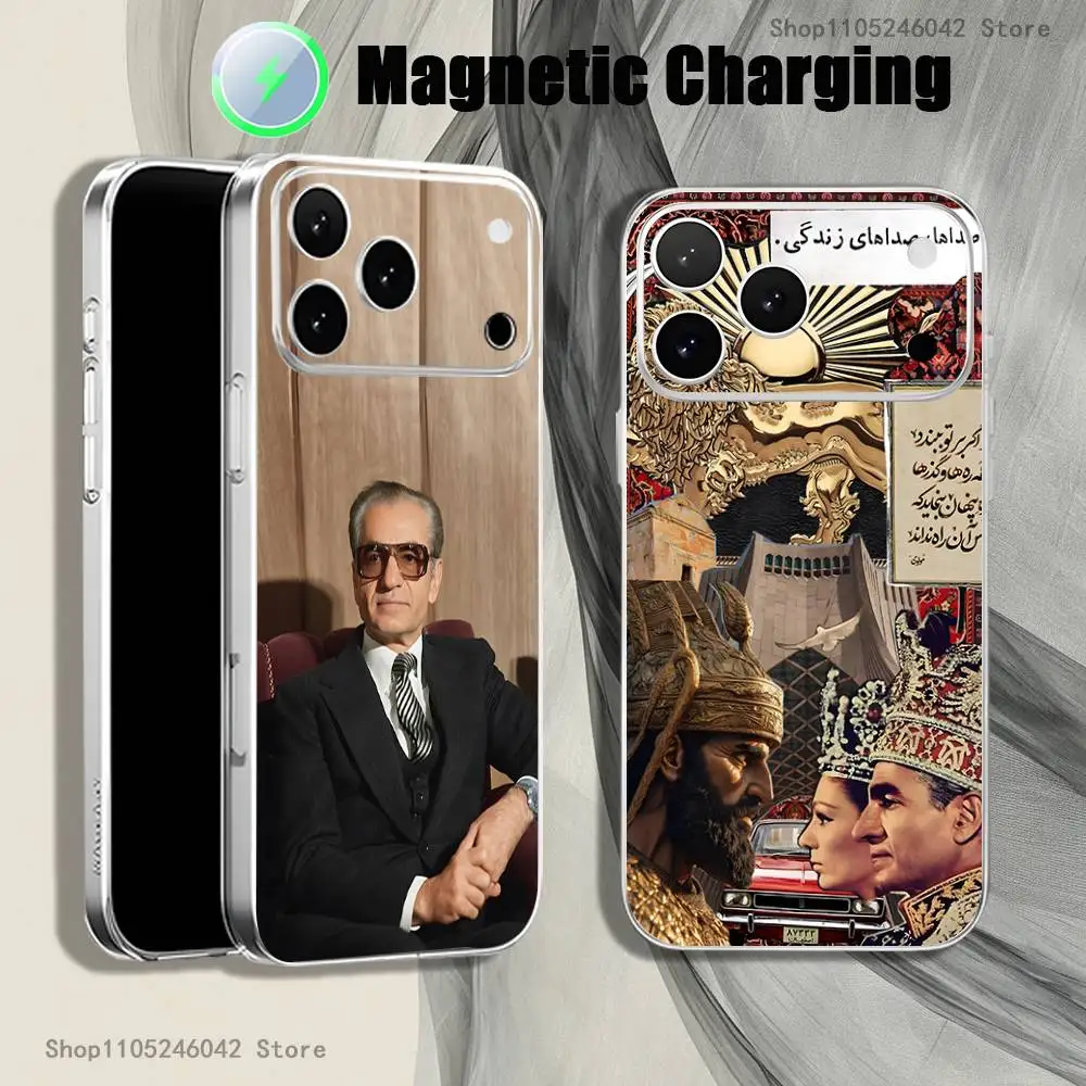 

M-Mohammad Reza P-Pahlavi Iran For iPhone 17,16,15,14,13,12,Pro,Max,Plus Magnetic Wireless Charging Transparent White Phone Case