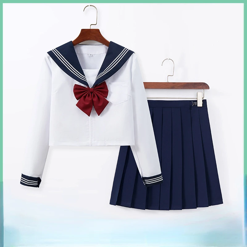 

JK Black Collar White Lines School Uniform Girl Sailor Suits Pleated Skirt Japanese Style Clothes Anime Cosplay Costumes Women