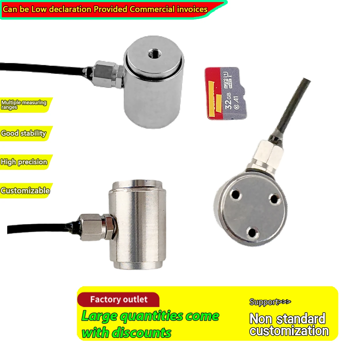 Mini Load Cell 0-50kg Stainless Steel Column Type Force Sensor 2.0mV/V High Accuracy 10kHz Response Industrial Pressure Sensor