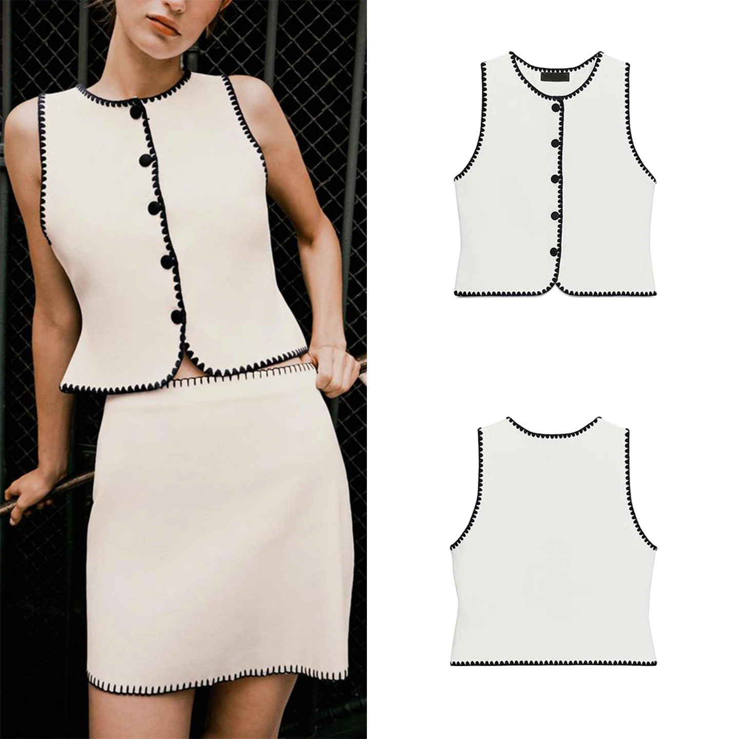 

Ele Embroidered Knitted Vest Z Women's Faion 2025 New Arrival Color Blo Design ort Sle round Ne Polyester ...