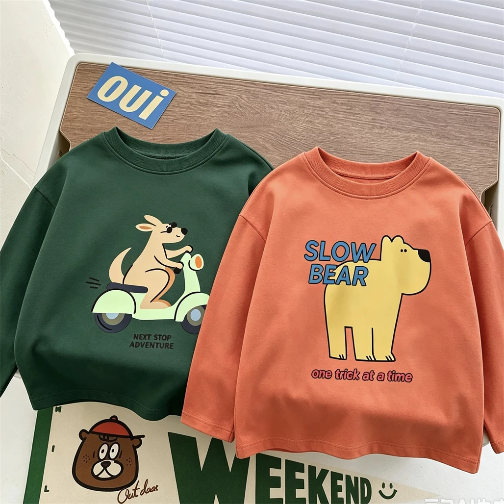 Cartoon Clothing Boys And Girls Long-sleeved Tops New Design T Shirt Toddler Cotton Lovely Simple All-match Bottoming Shirt