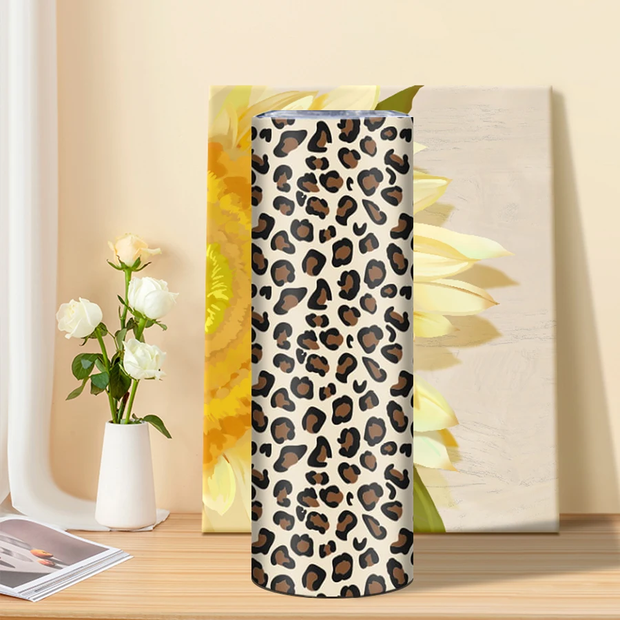 1pc 20oz Sublimation Stainless Steel Water Tumblers With Lid And Straw 3d Leopard Print Series Pattern Insulated Straight Cups