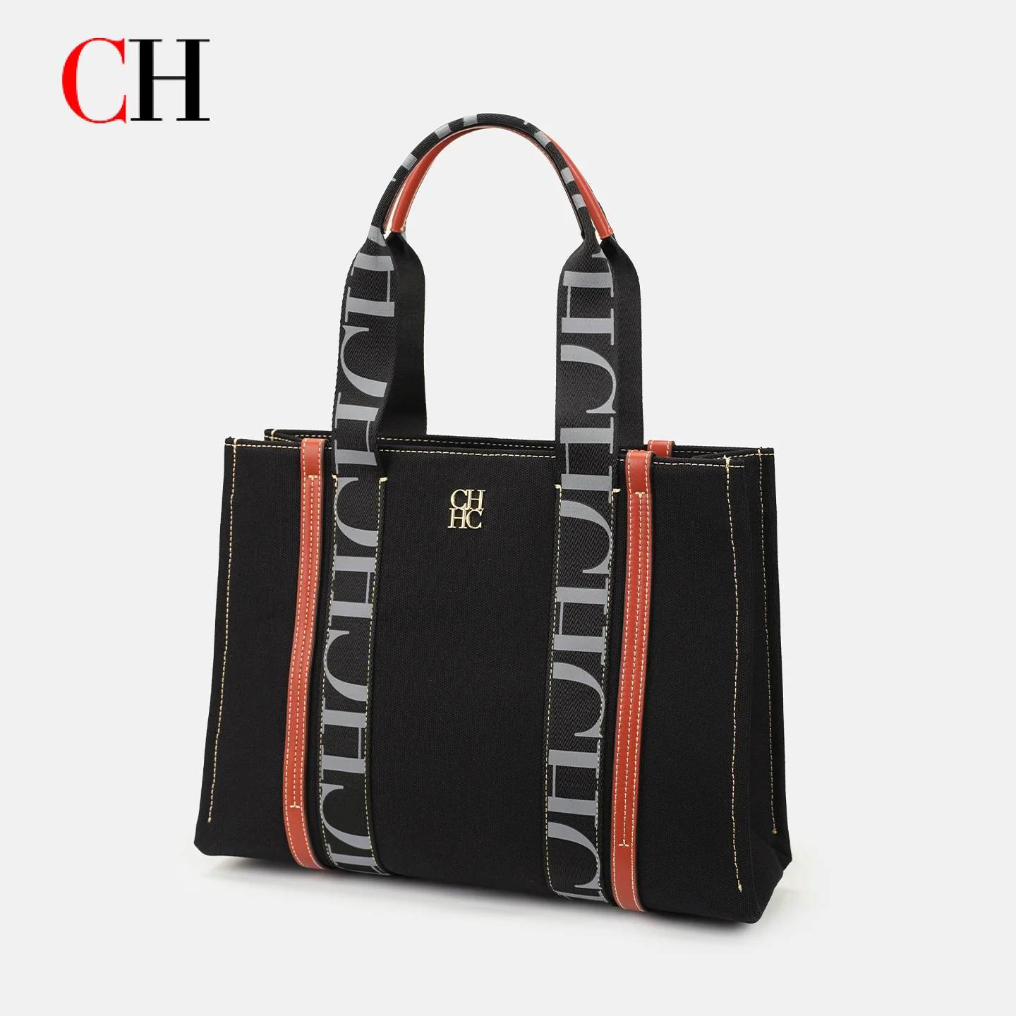 CH Tote Bag Women Letter Print Wide Handle Handbag Large Capacity Commute Shopping Ladies Daily Shoulder Purse