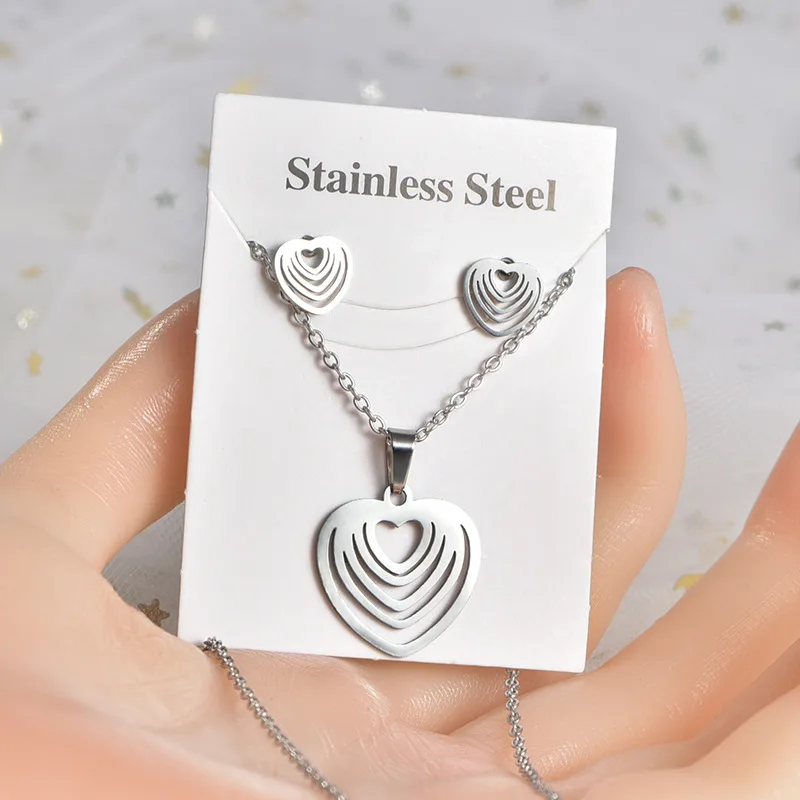 2023 Fashion Stainless Steel Love Butterfly Dragonfly Necklace Earrings Set Gift Wholesale