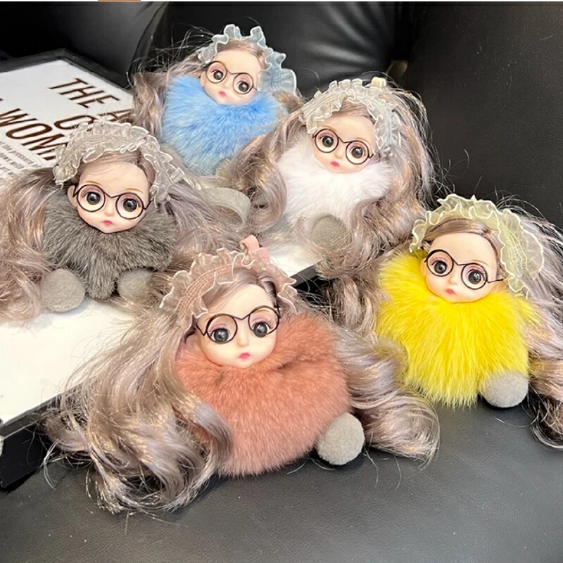 

Original Cute Face Long Hair Doll Car Pendant Keychain Creative Plush Backpack Pendant Girl Heart Keychain Customized Gift