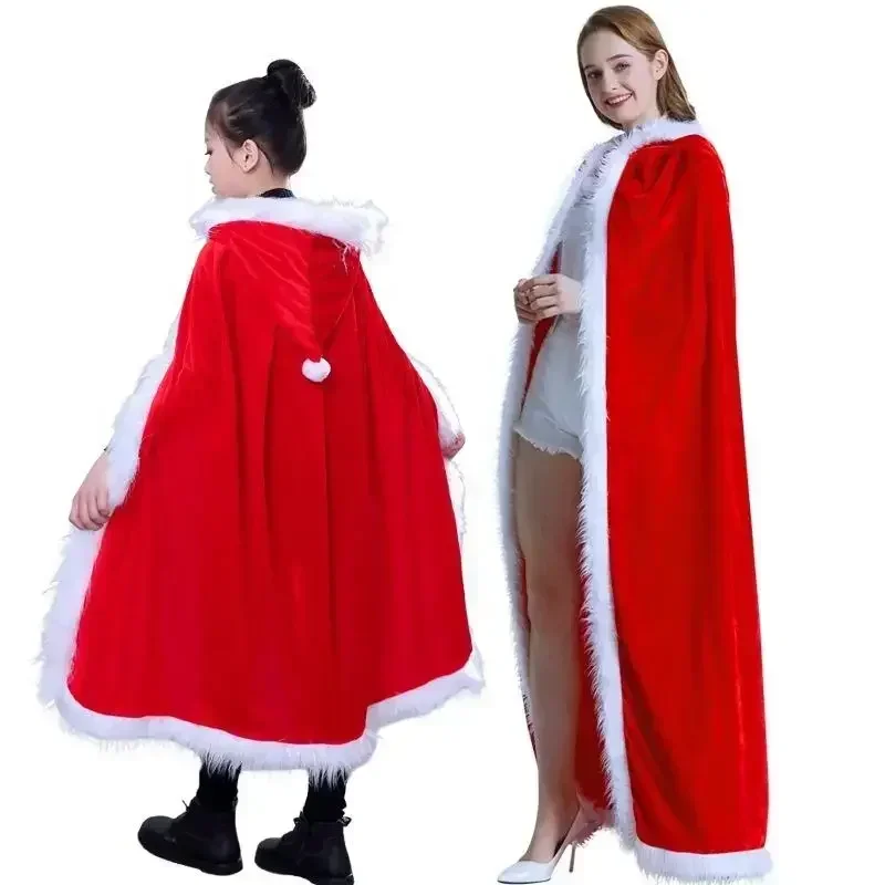 3 Size Women Girls Christmas Red Velvet Hooded Cape Cloak Party Sexy Santa Cosplay Christmas Costumes Cloak Decoration