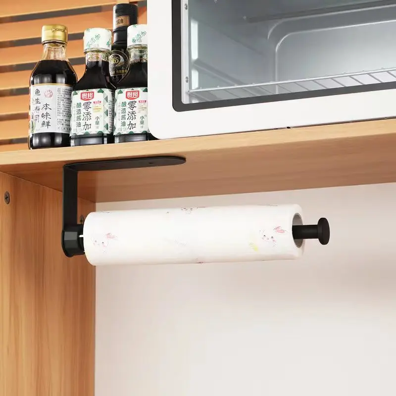 

Stainless Steel Paper Towel Rack Punch-free Roll Paper Rack Wall Mount Kitchen Storage Rack Black Bathroom Long Tissue Hanger