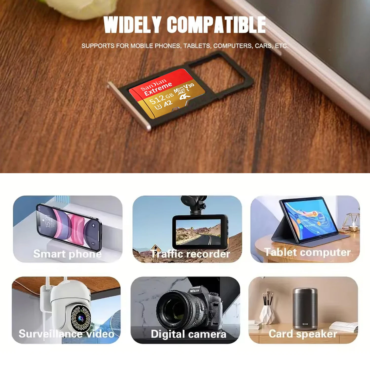 2026 NEW Micro SD Card High Speed Flash  Memory Card 128GB 256GB 512GB Class 10 U3 V30 A2 4K Full HD for Phone Drone Camera - view 2