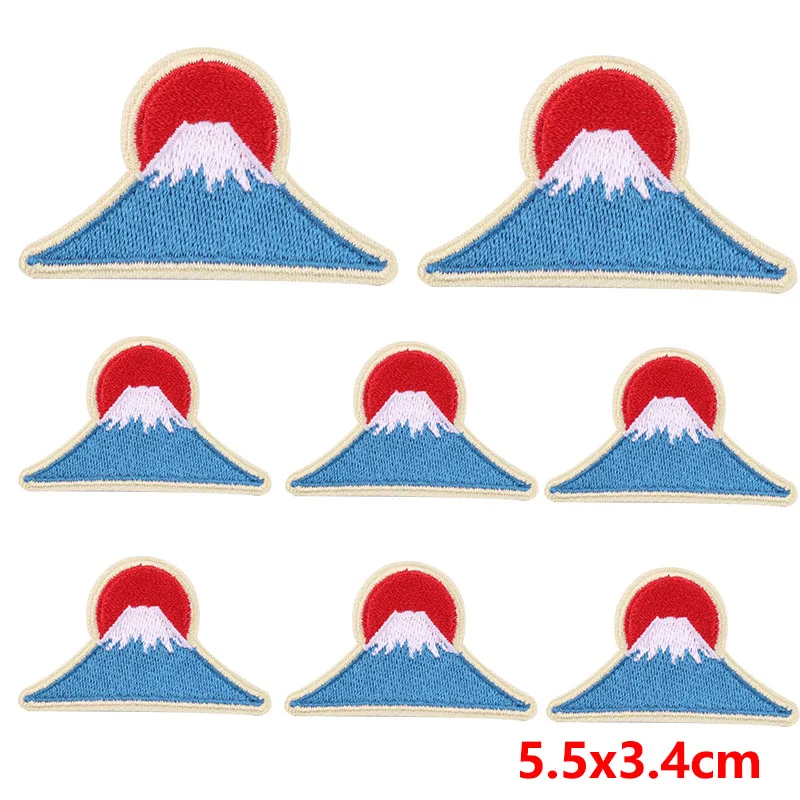 5PCS/Lot Japan Lucky Cat Mount Fuji Patch Iron On Embroidered Patches For Clothing Thermoadhesive Patches DIY Fusible Patch