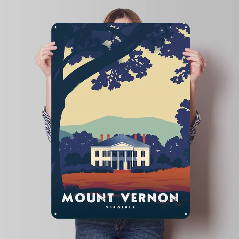 Póster de Monte Vernon Virginia, carteles de hojalata, póster histórico, artículos de decoración Vintage para el hogar, letrero de Metal personalizado para decoración de arte de pared