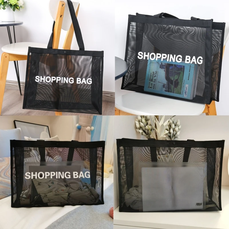 Transparent Nylon Mesh Shopping Bag Transparent Large Capacity One Shoulder Handbag Breathable Beach Travel Storarge Bag