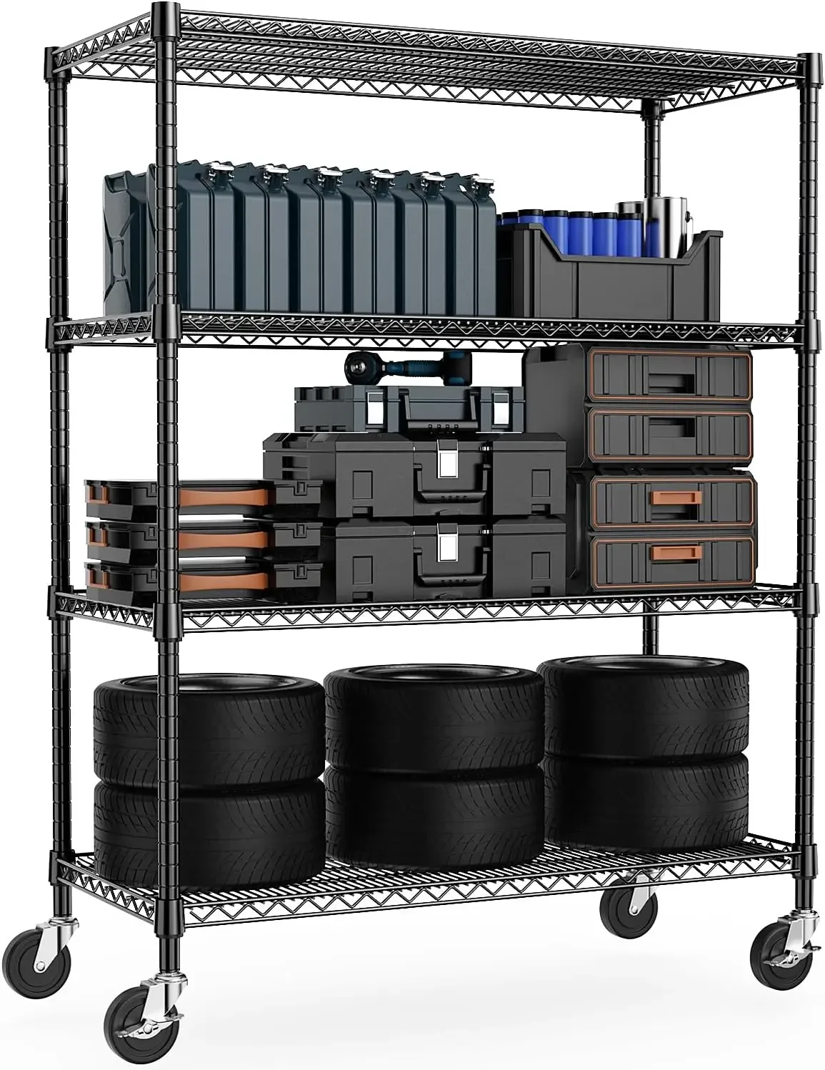 

4 Tier Storage Rack Metal Wire Shelving Unit with Wheels, Storage Standing Shelf Organizer for Laundry Bathroom